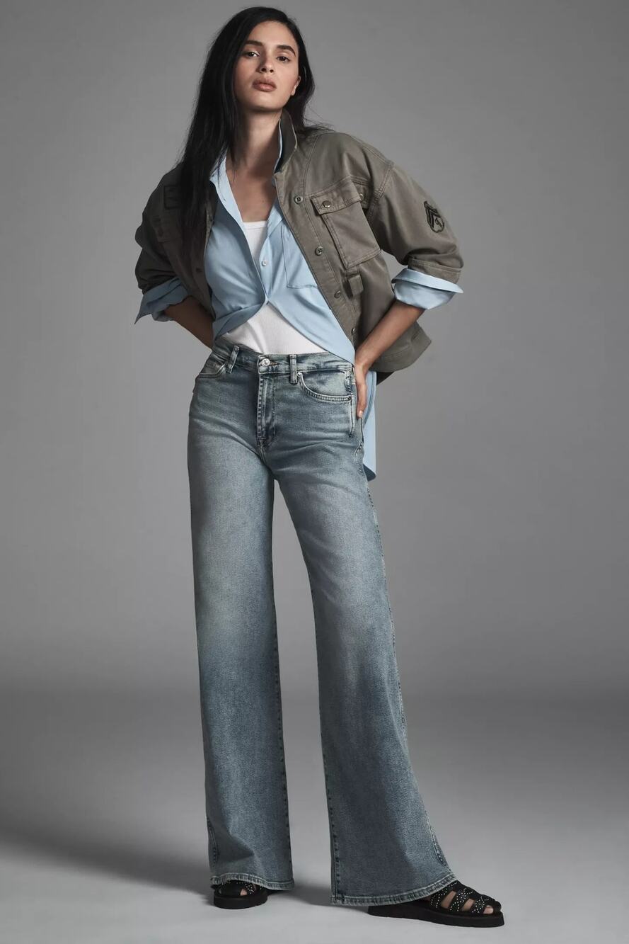 New Anthropologie x 7 For All Mankind Lotta Mid-Rise Wide-Leg Jeans Sz 29 Denim